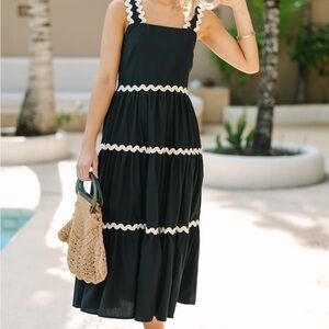 Entro Black Midi Dress with White Trim